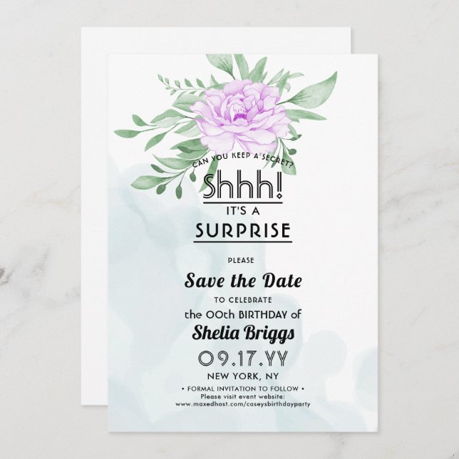 Purple Rose Eucalyptus 40th Birthday Save The Date (Front/Back)