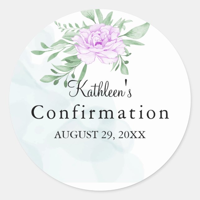Purple Rose Eucalyptus First Holy Confirmation Classic Round Sticker (Front)