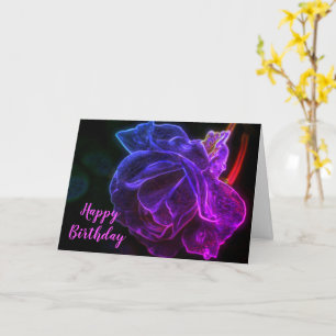 Purple Rose Fantasy Flower Art Birthday Card