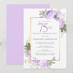 Purple Rose Floral 75th Birthday Party Invitation