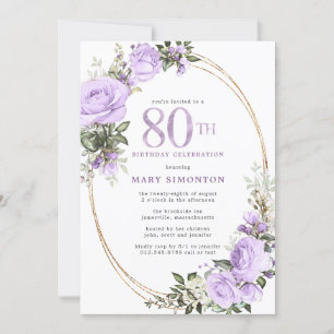 Purple Rose Floral 80th Birthday Party Invitation