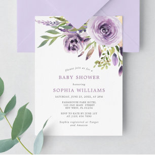 Purple Rose Floral Baby Shower Invitation