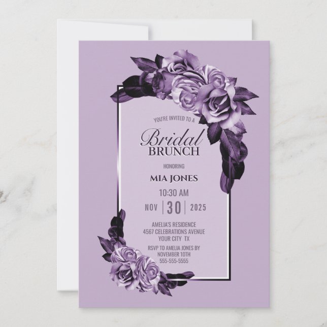 Purple Rose Floral Bridal Brunch Invitation (Front)