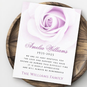Purple rose floral funeral sympathy thank you card