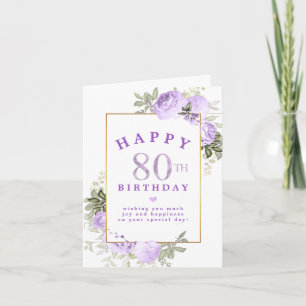 Purple Rose Floral Gold 80th Birthday Invitation