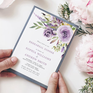 Purple Rose Floral Rehearsal Dinner Invitation