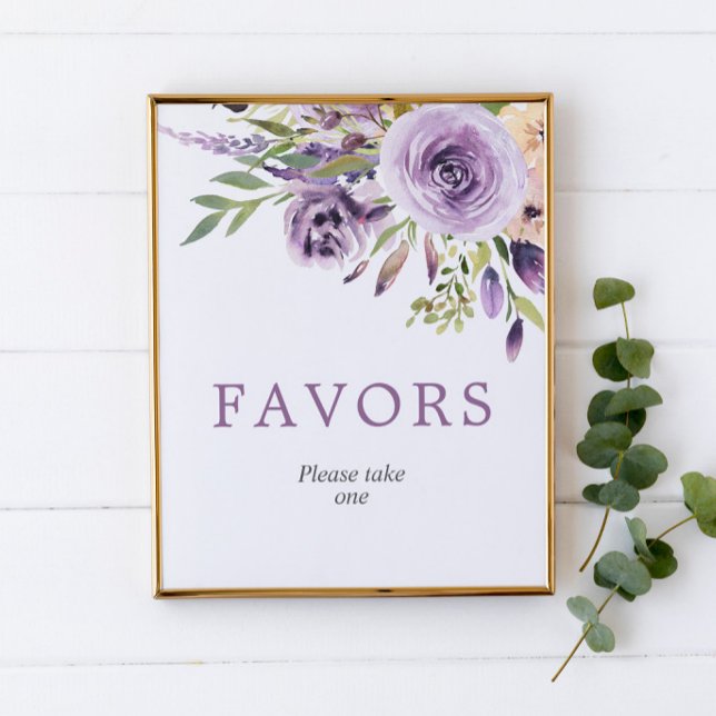 Purple Rose Floral Shower Favours Sign (Creator Uploaded)