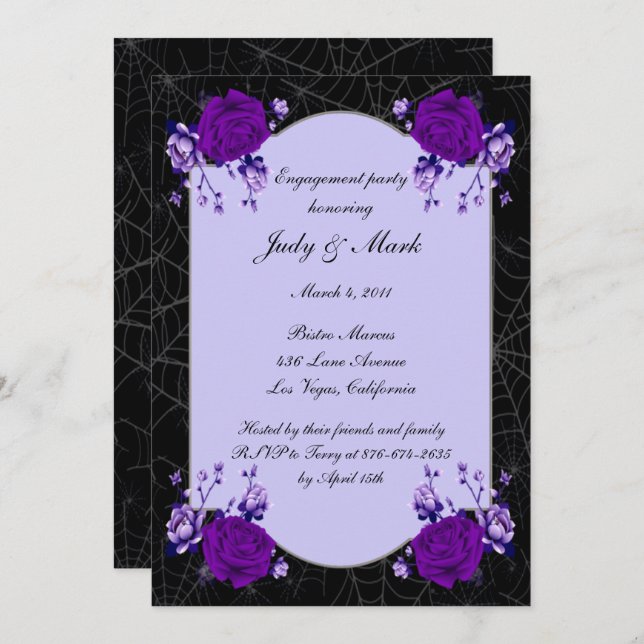 Purple Rose Floral Spiderweb Engagement Party Invitation (Front/Back)
