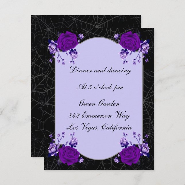 Purple Rose Floral Spiderweb Wedding Reception Invitation (Front/Back)