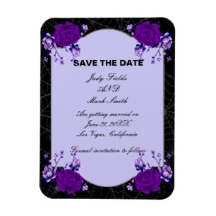 Purple Rose Floral Spiderweb Wedding Save The Date Magnet