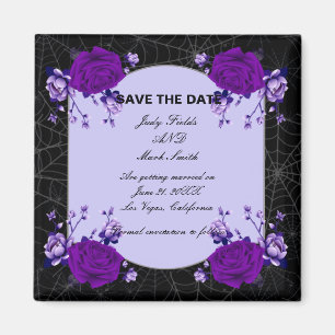 Purple Rose Floral Spiderweb Wedding Save The Date Magnet