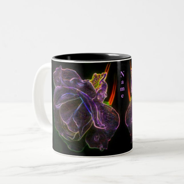 Purple Rose Flower Art Personalised Two-Tone Coffee Mug (Front Left)