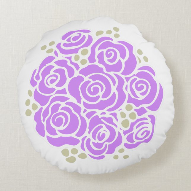 Purple rose flower bouquet round pillow (Back)