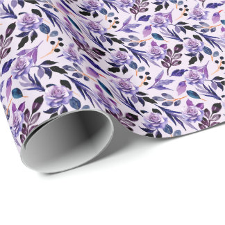 Purple Rose Flowers Botanical Seamless Pattern Wrapping Paper