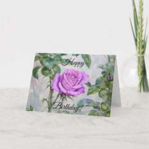 Purple Rose Garden Art Birthday Card