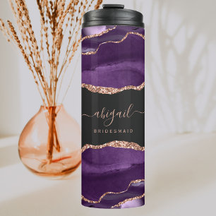 Purple Rose Gold Agate Dark Bridesmaid Wedding Thermal Tumbler