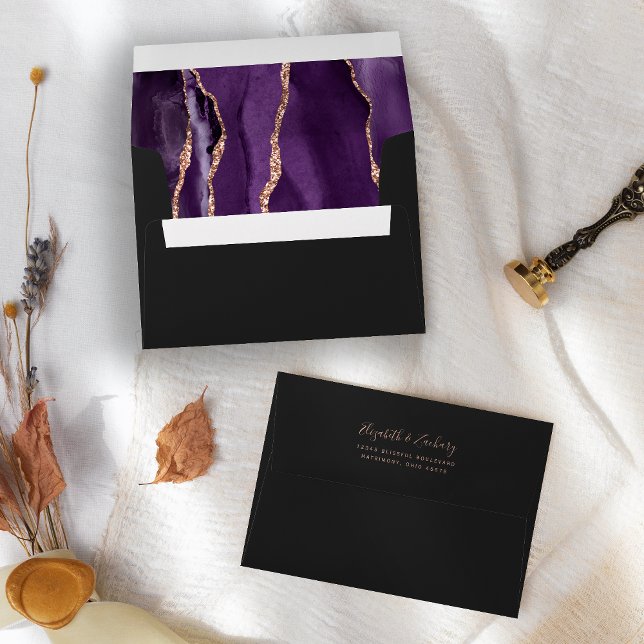 Purple Rose Gold Agate Dark Wedding Envelope (Creator Uploaded)
