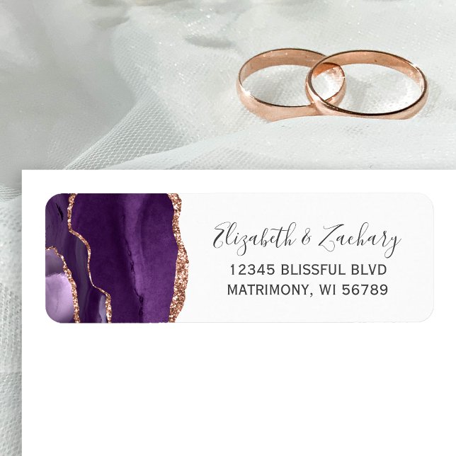 Purple Rose Gold Agate Wedding Return Address Label (Creator Uploaded)