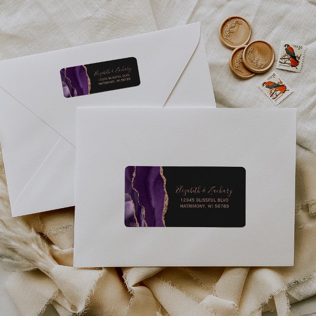 Purple Rose Gold Agate Wedding Return Address Label (Creator Uploaded)