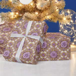 Purple Rose & Gold Baroque Elegant Vintage Floral Wrapping Paper