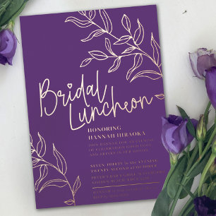 Purple rose gold branch of leaves bridal luncheon