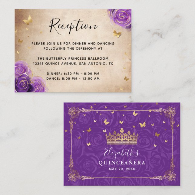 Purple Rose Gold Crown Elegant Details Enclosure Card (Front/Back)