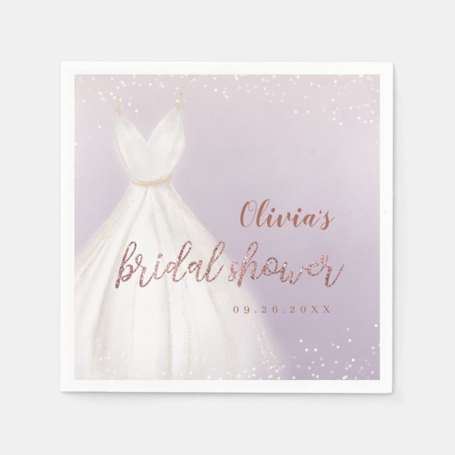 Purple Rose Gold Elegant Dress Bridal Shower Napkin (Front)