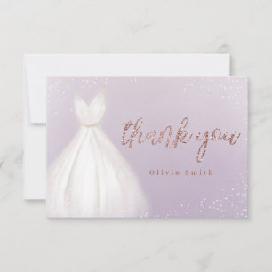 Purple rose gold glitter dress quinceañera thank you card