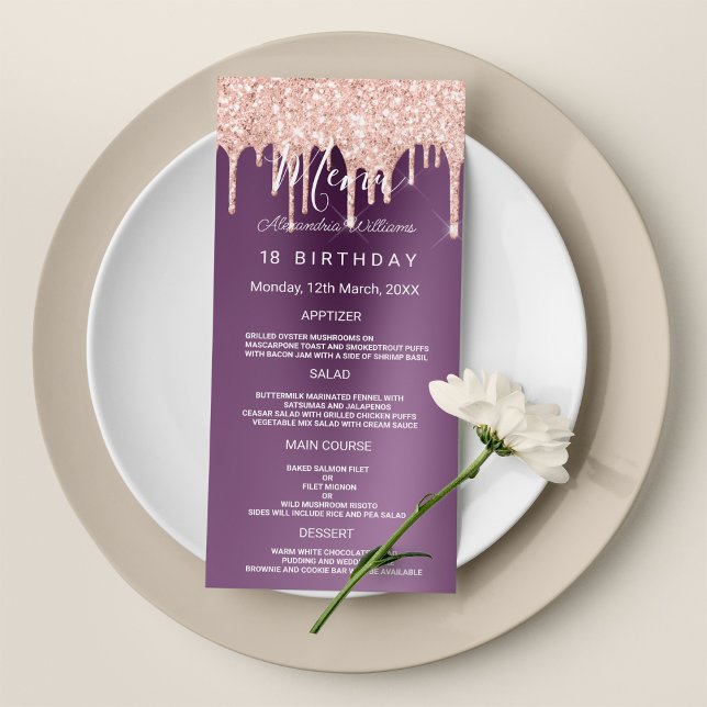 Purple rose gold glitter drips Birthday Program (Purple rose gold glitter drips Birthday Program )