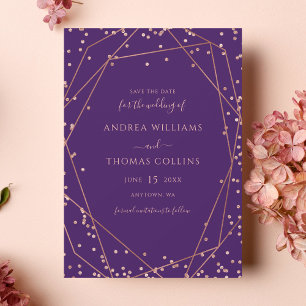 Purple Rose Gold Glitter Geometric Wedding Save The Date