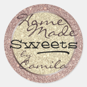 Purple Rose Gold Glitter Home Made Homemade Text Classic Round Sticker