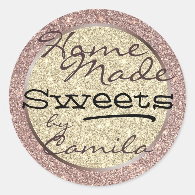 Purple Rose Gold Glitter Home Made Homemade Text Classic Round Sticker (Front)