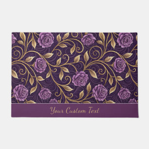 Purple Rose & Gold Luxurious Floral Personalised Doormat