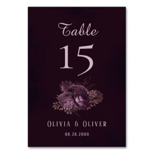 Purple & Rose Gold Peony Floral Table Number Card