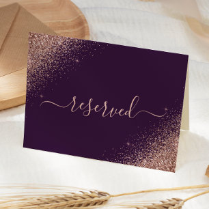 Purple Rose Gold Reserved Wedding Place Card