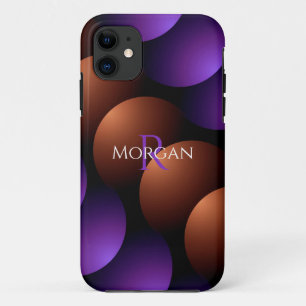 Purple & Rose Gold Semi-Circles, Name Monogram iPhone 11 Case