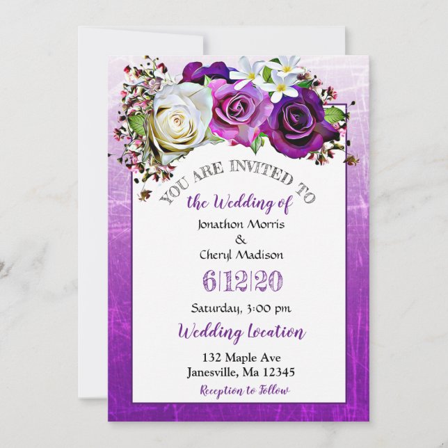 Purple Rose Lavender  Floral Wedding Invitations (Front)