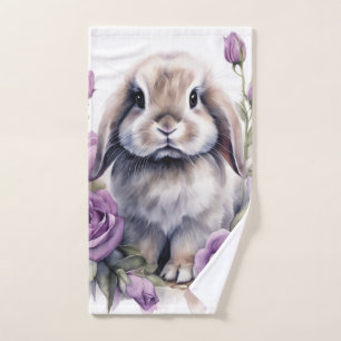 Purple Rose Lop Bunny Rabbit Hand Towel