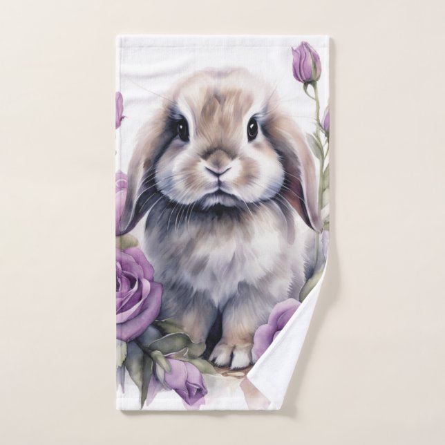 Purple Rose Lop Bunny Rabbit Hand Towel (Hand Towel)