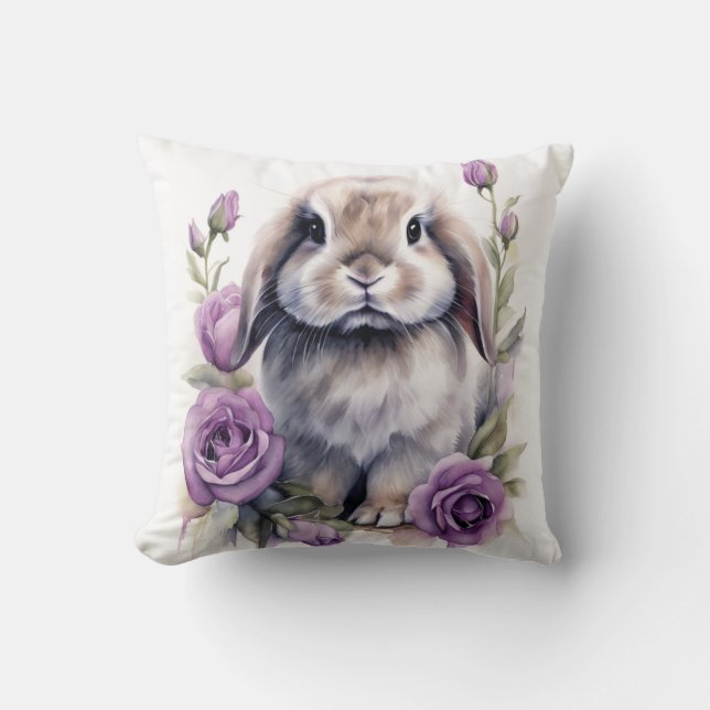 Purple Rose Lop Eared Rabbit Cushion (Front)