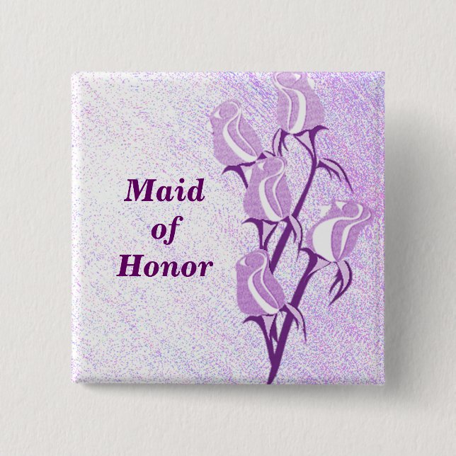 Purple Rose Maid of Honour Button Pin (Front)