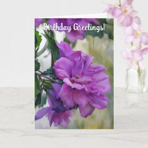 Purple Rose of Sharon Flower Art Birthday Card