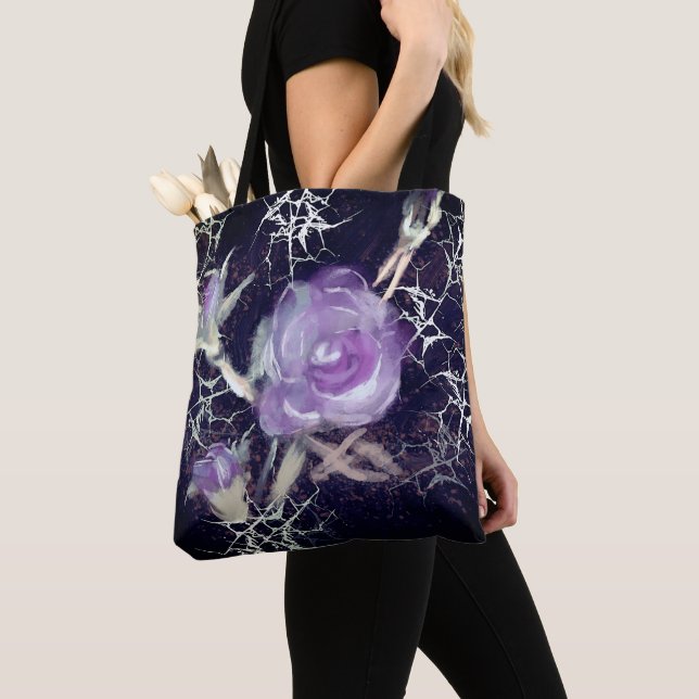 Purple Rose on Black Background Tote Bag (Close Up)
