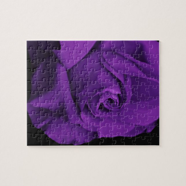 Purple Rose on Black Jigsaw Puzzle (Horizontal)