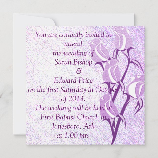 Purple Rose Personalised Wedding Invitations (Front)