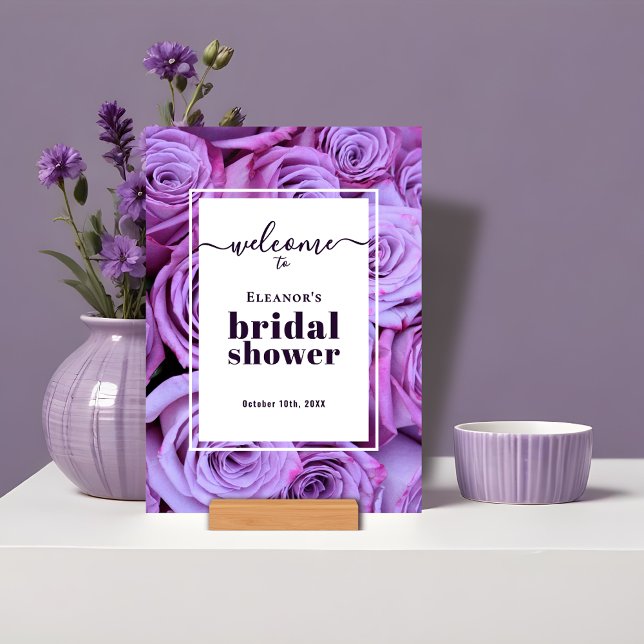 Purple Rose Photo Bridal Shower Welcome Table Card (Creator Uploaded)