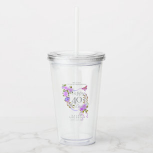 Purple Rose Ribbon 40th Birthday Acrylic Tumbler