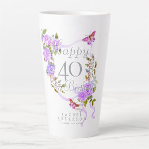 Purple Rose Ribbon 40th Birthday Latte Mug