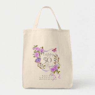 Purple Rose Ribbon 50th Birthday Tote Bag