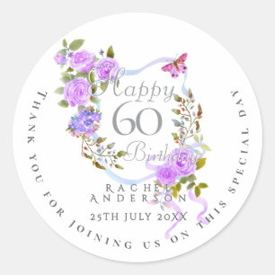 Purple Rose Ribbon 60th Birthday Classic Round Sticker